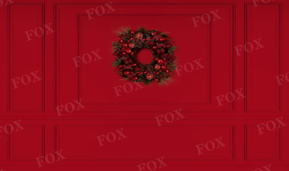 Fox Christmas Vintage Red Wall Wreath Backdrop Vinyl Designed by JT photography