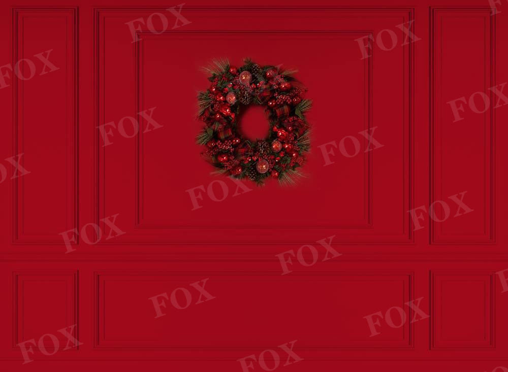 Fox Christmas Vintage Red Wall Wreath Backdrop Vinyl Designed by JT photography