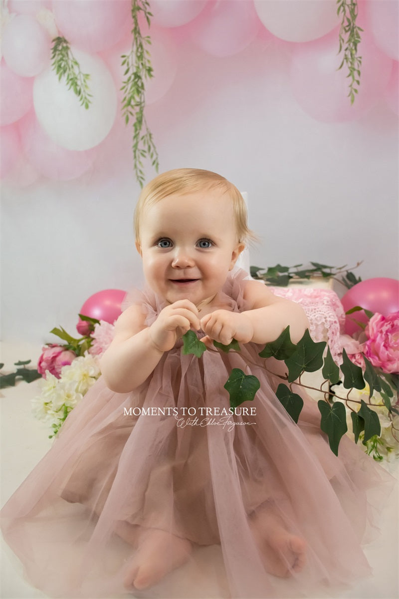 Fox Pink Balloons Vinyl Girl's Birthday Backdrop Designed By Jacky Rose Photography