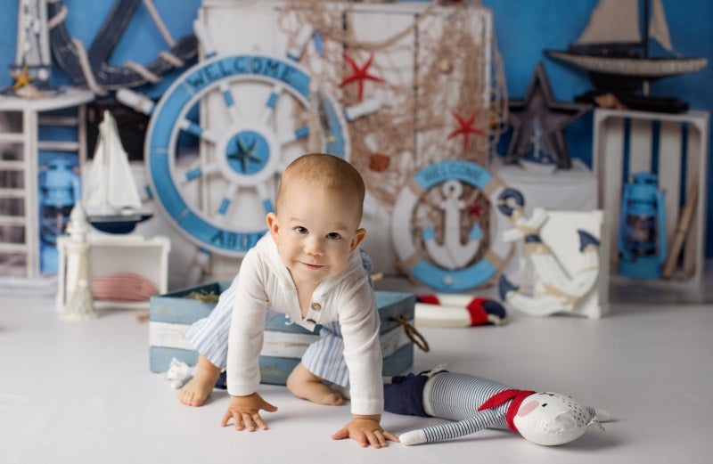 Fox Summer Voyage Birthday Vinyl Children Boy Photoshoot Backdrop Designed by Jia Chan