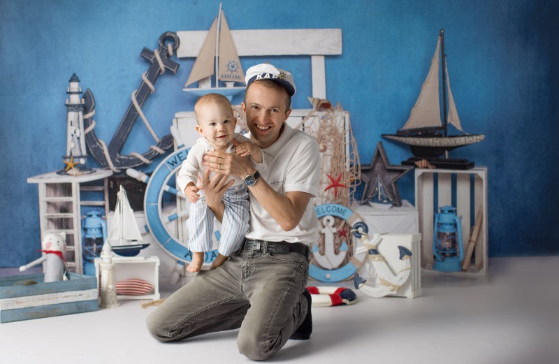 Fox Summer Voyage Birthday Vinyl Children Boy Photoshoot Backdrop Designed by Jia Chan