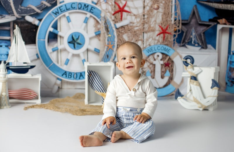 Fox Summer Voyage Birthday Vinyl Children Boy Photoshoot Backdrop Designed by Jia Chan