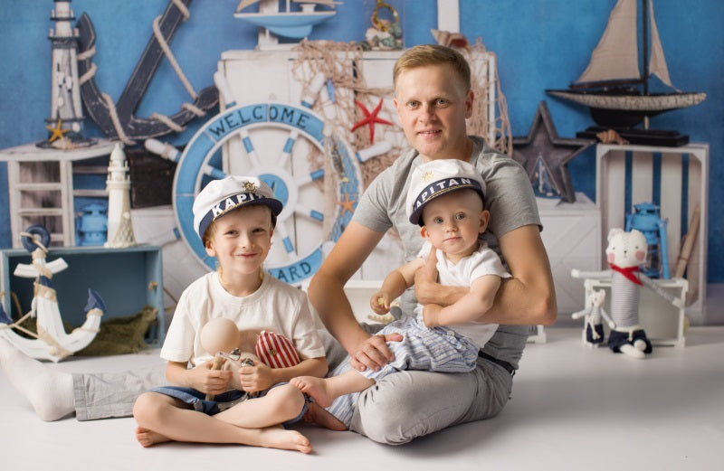 Fox Summer Voyage Birthday Vinyl Children Boy Photoshoot Backdrop Designed by Jia Chan