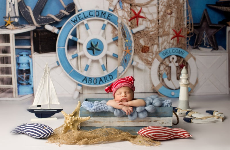Fox Summer Voyage Birthday Vinyl Children Boy Photoshoot Backdrop Designed by Jia Chan