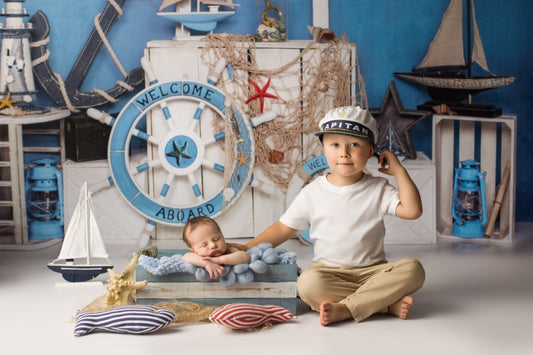 Fox Summer Voyage Birthday Vinyl Children Boy Photoshoot Backdrop Designed by Jia Chan