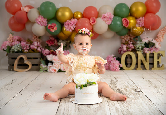 Fox Cakesmash Birthday Rose Flower Vinyl Backdrop Designed by Blanca Perez