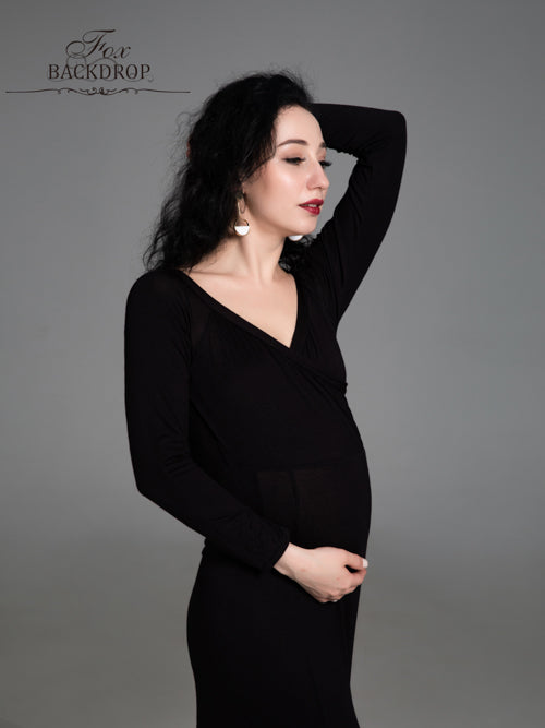 Fox Sexy V Neck Long Mermaid Black Maternity Dress for Photoshoot - Foxbackdrop