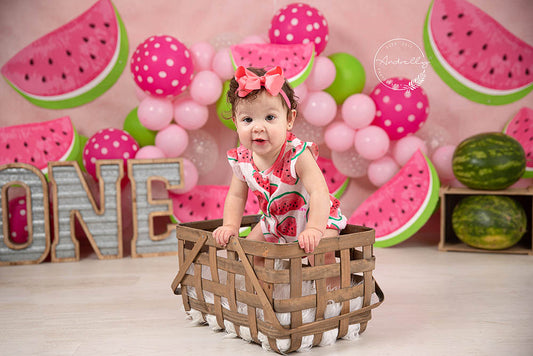 Fox Rolled Watermelon Birthday Pink Vinyl Summer Backdrop Designed By Blanca Perez - Foxbackdrop