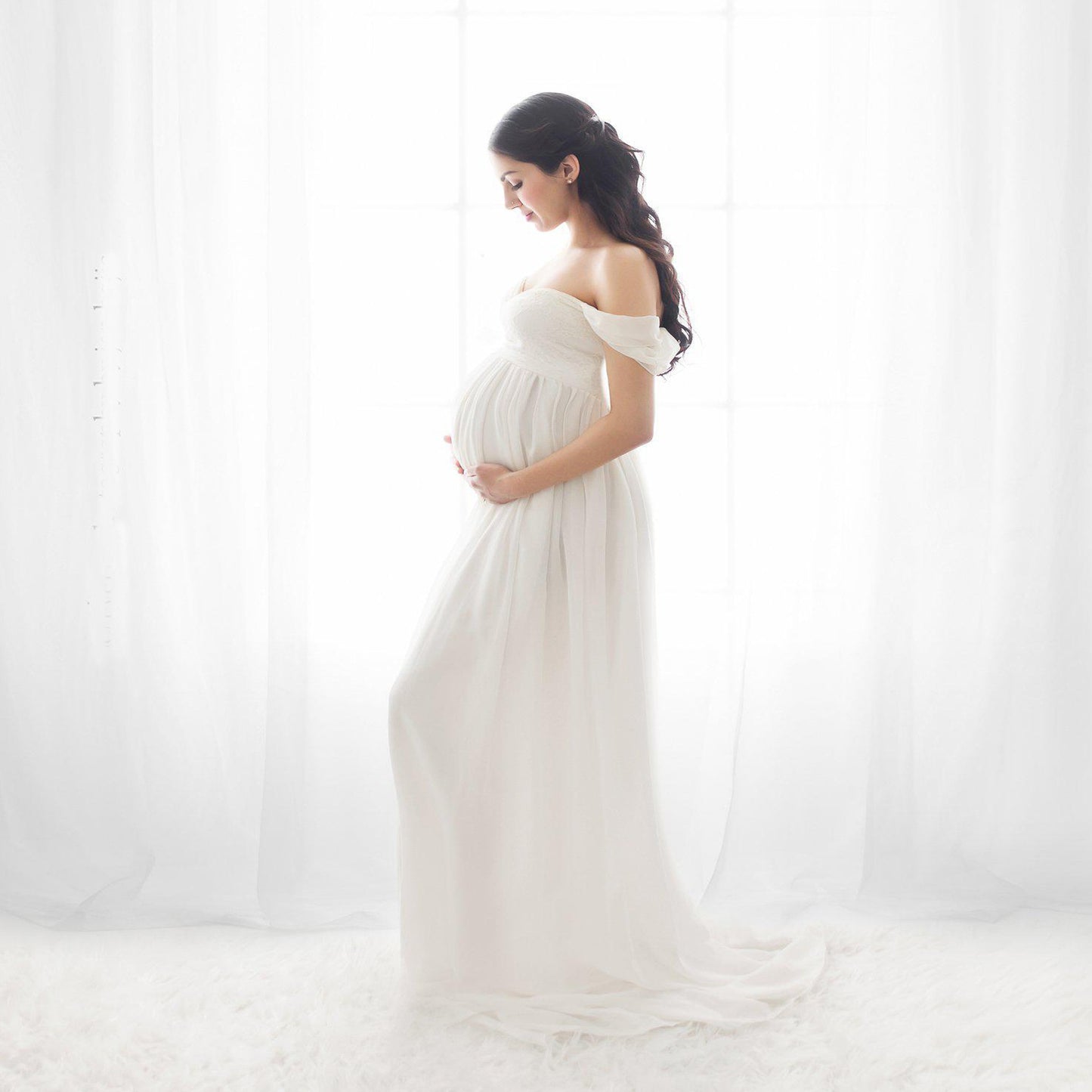 Fox Sexy A Line Chiffon Long Maternity Dress for Photoshoot