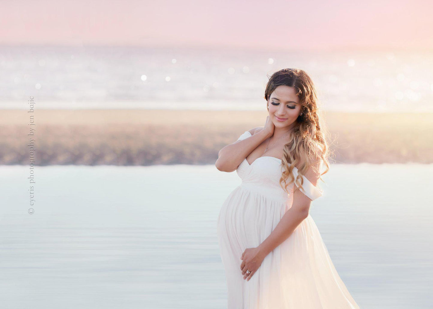 Fox Sexy A Line Chiffon Long Maternity Dress for Photoshoot