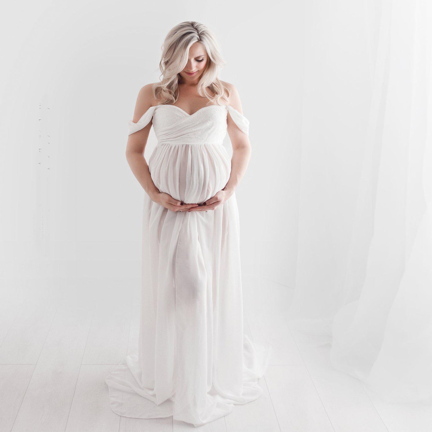 Fox Sexy A Line Chiffon Long Maternity Dress for Photoshoot