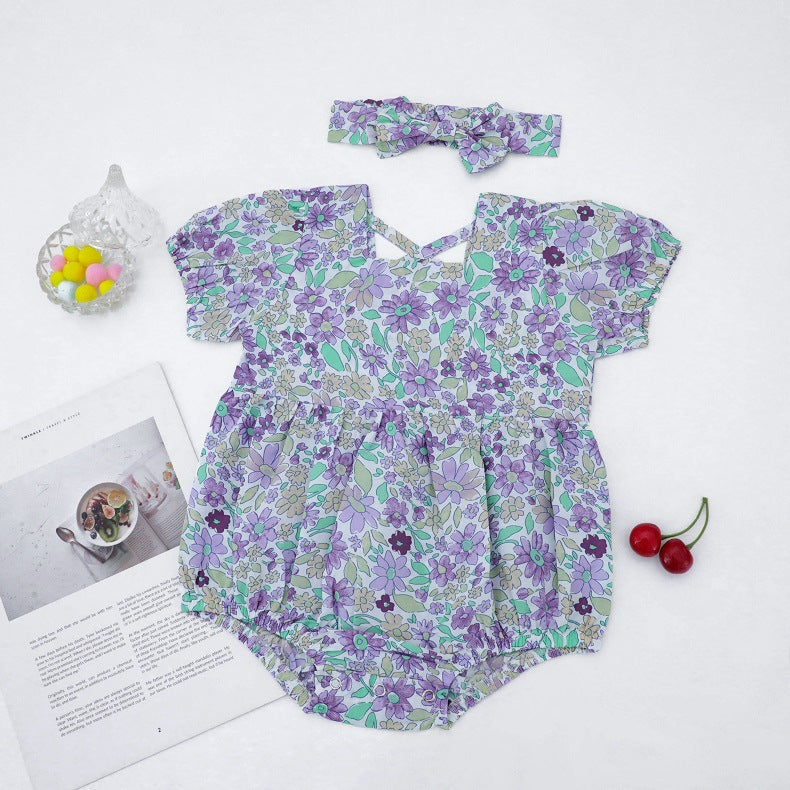 Fox 2pcs Printed Cotton Newborn One-piece Short-sleeved Triangle Romper Bag Fart