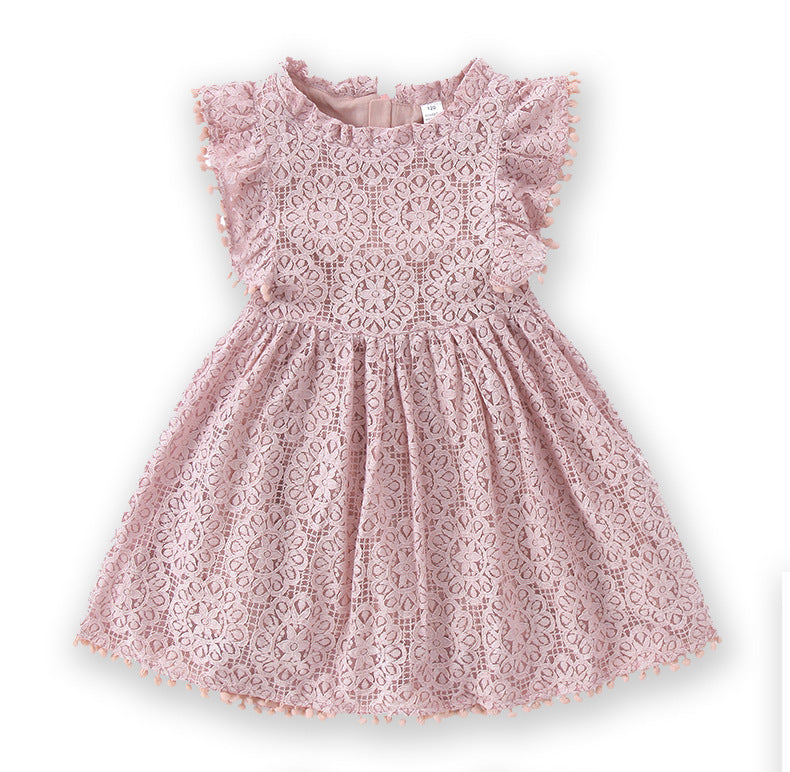 Fox Small Flying Sleeve Dress Hollow Hair Ball Lace Flower Princess Tutu Skirt Mesh Skirt Women