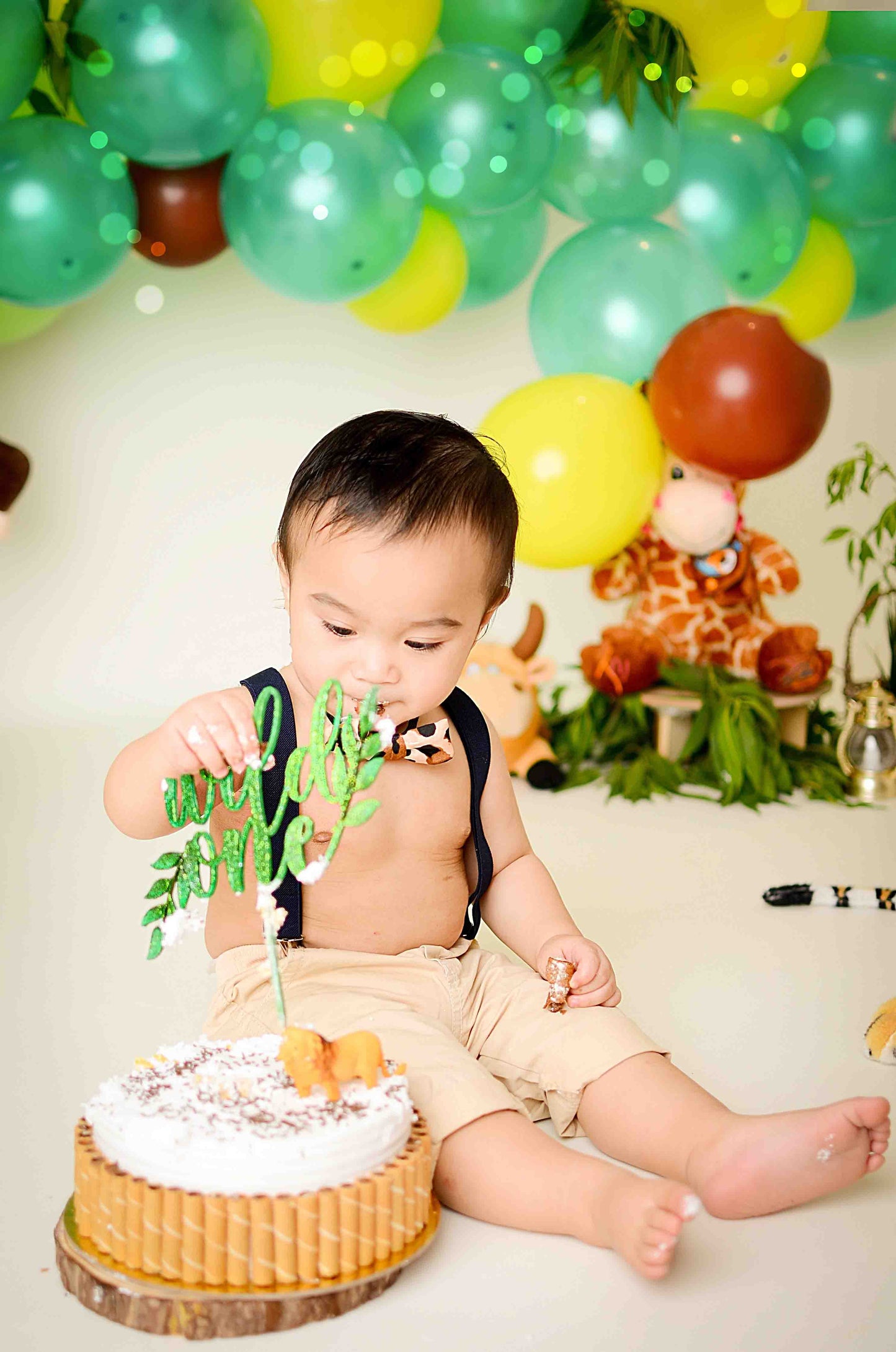 Fox Rolled Birthday Green Balloon Monkey One-year-old Vinyl Backdrop Designed By Mommy me - Foxbackdrop