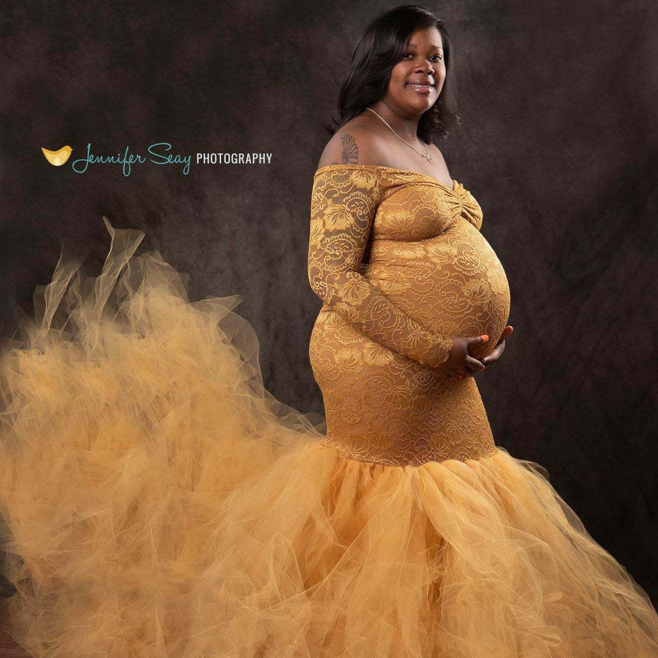 Fox Sexy Mermaid Long Blue Lace Mermaid Maternity Dress for Photoshoot, Blue / M Fox Sexy Mermaid Long Blue Lace Mermaid Maternity Dress for Photoshoot, Blue / M