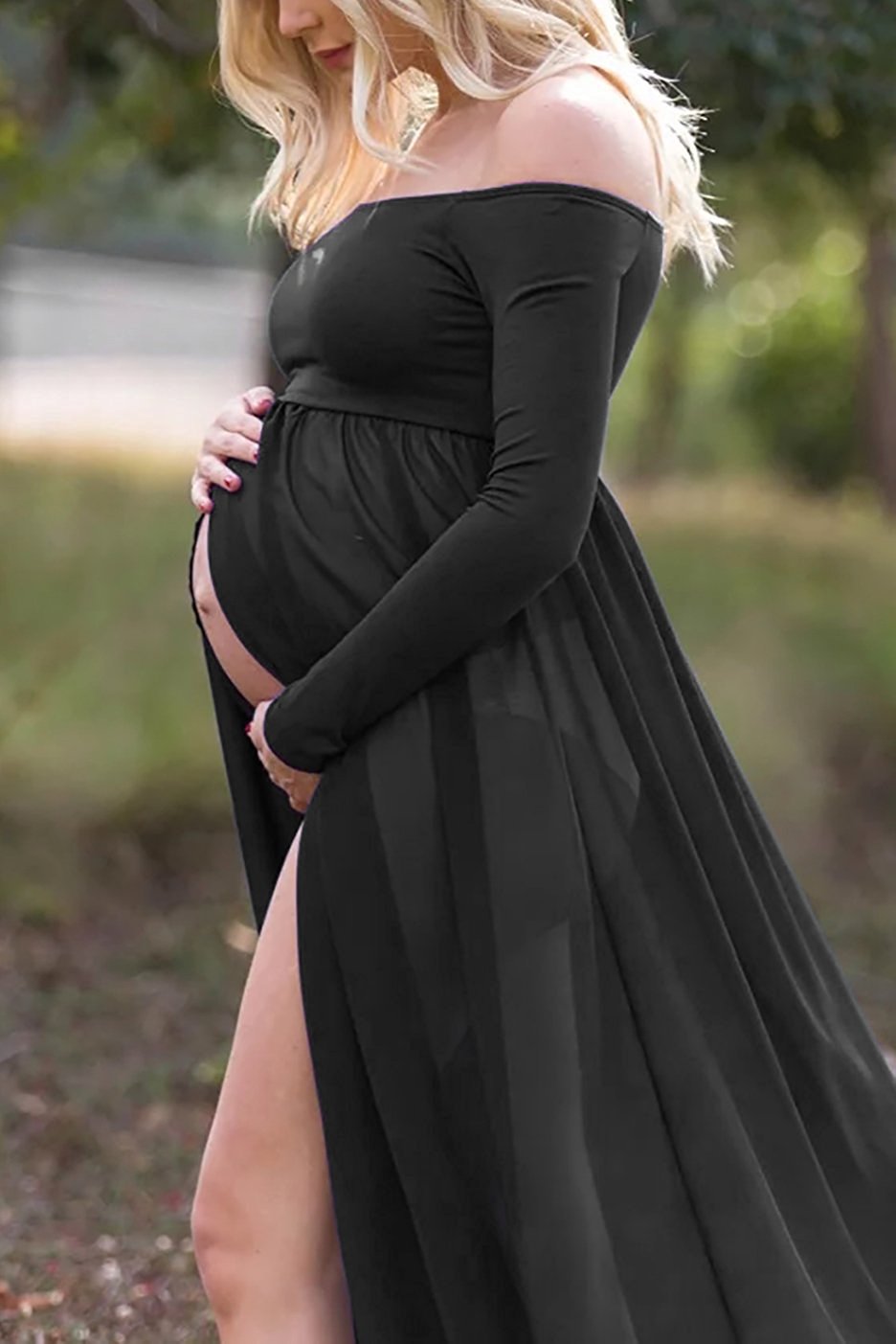 Fox Off the Shoulder Long Chiffon Purple Maternity Dress for Photography