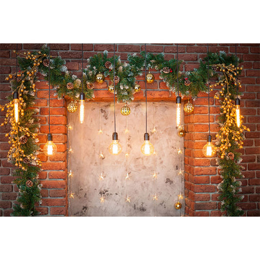 Fox Front Door Brick Lights Vinyl Christmas Backdrop - Foxbackdrop