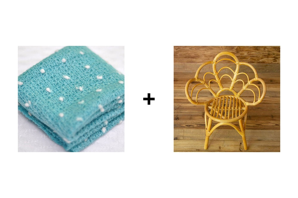 Warm up 2PCS Bamboo Crib + 150x50cm Blue Fabric Wrap Photography Props
