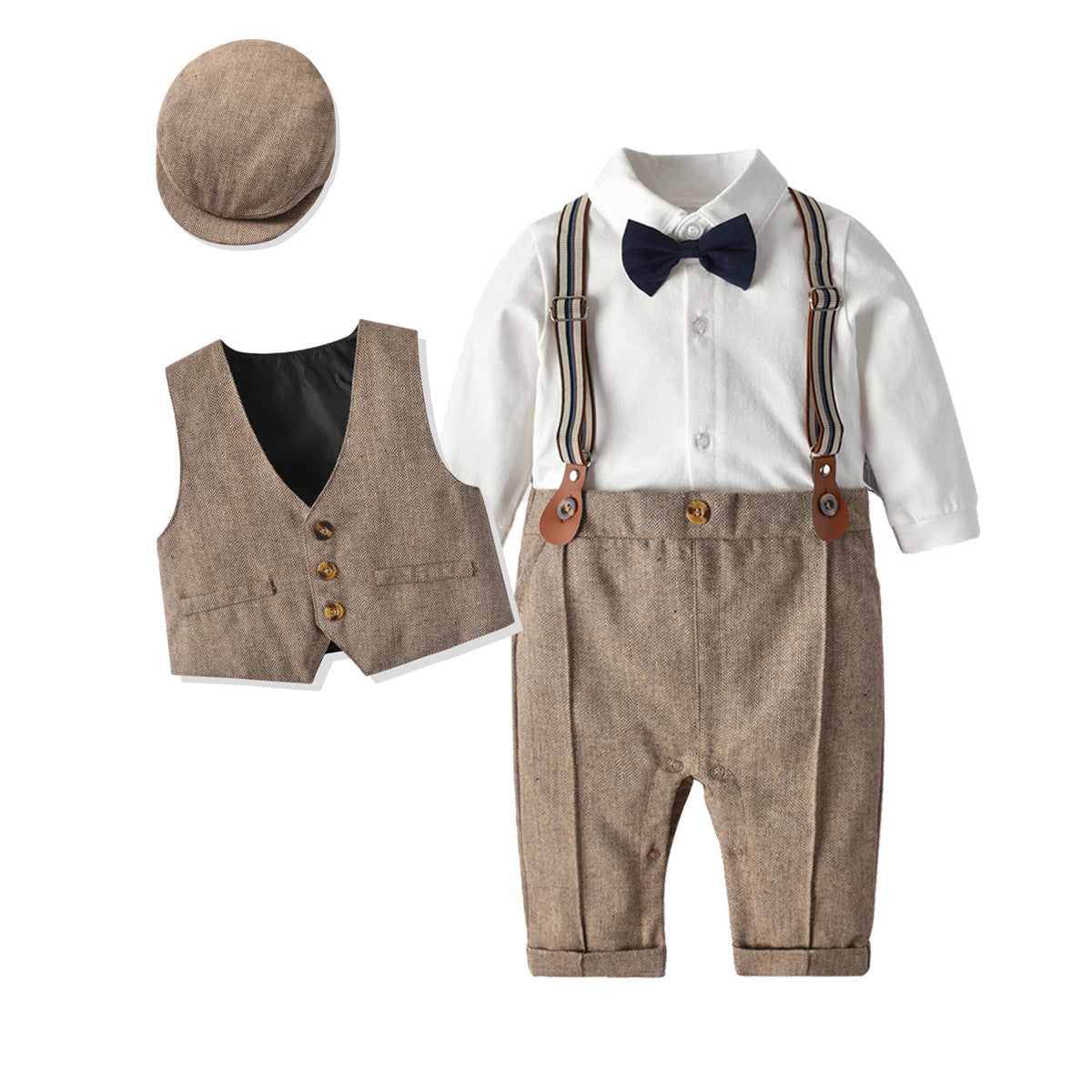 Fox British vest One-piece climbing gentleman's hat one year old clothes newborn gentleman suit