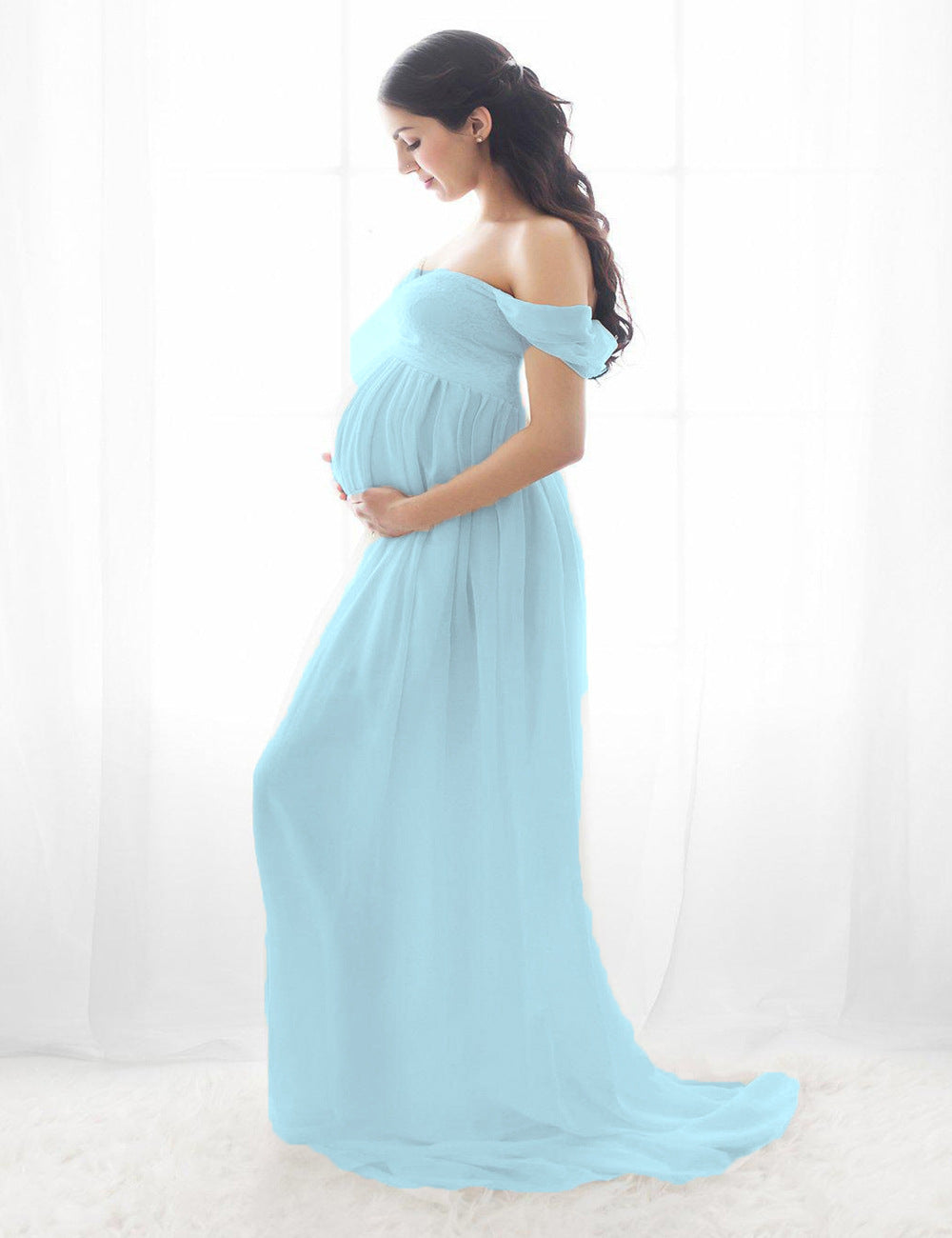 Fox Sexy A Line Chiffon Long Maternity Dress for Photoshoot