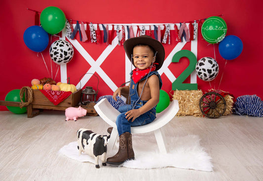 Fox Rolled Children Birthday Farm Red Vinyl Backdrop Designed By Blanca Perez - Foxbackdrop