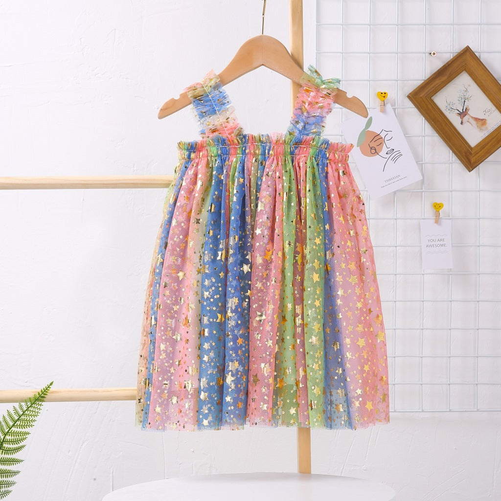 Fox Summer New Girls Suspenders Mesh Dress Princess Rainbow Tutu