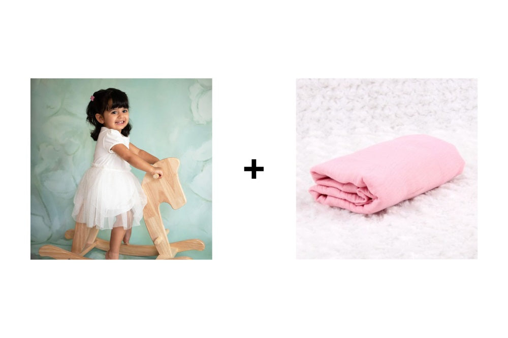 Warm up 2PCS Wood Horse Toys + 70x160cm Swaddle Wrap Cloth Photography Props
