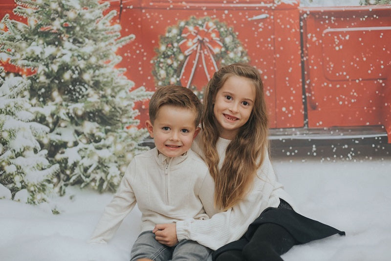 Buy more, save more Fox Christmas Tree Car Snow Photography Fabric/Vinyl Backdrop