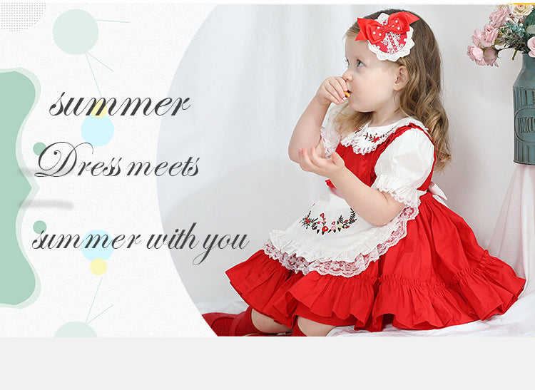 Fox Puff Sleeve Dress Girls One-year-old Princess Dress Lolita Retro Court Wind Tutu Skirt
