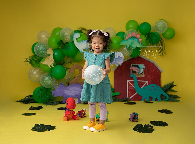 Fox Cakesmash Dinosaur Green Balloon Birthday Vinyl/Fabric Backdrop Designed By Blanca Perez