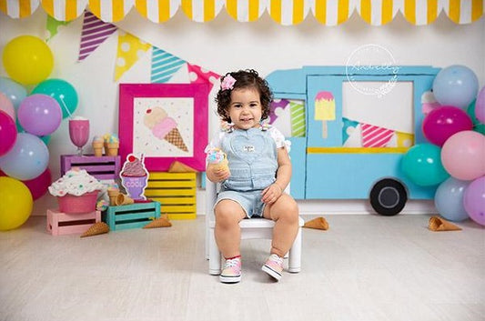 Fox Blue Car Summer Ice Cream Birthday Vinyl Backdrop Designed By Blanca Perez