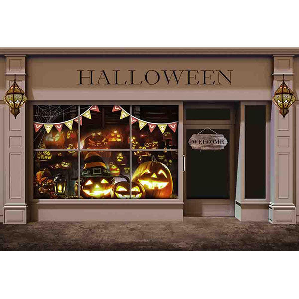 Fox Rolled Halloween Store Night Party Vinyl Backdrop - Foxbackdrop