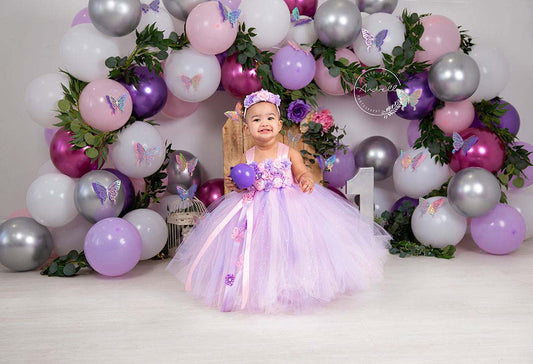 Fox Rolled Purple Balloons Girls Birthday Vinyl Backdrop Designed By Blanca Perez - Foxbackdrop