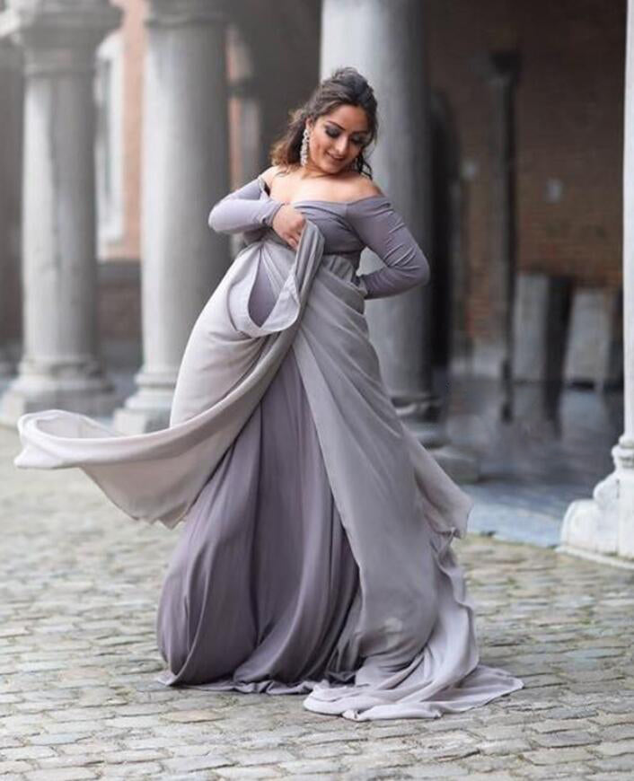 long grey maternity dress Elegant and Cute Round Neck Wholesale Maternity Dress
