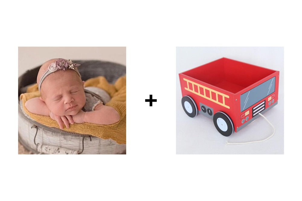 Warm up 2PCS Wooden Cars + 40x180cm Baby Stretch Wrap Photography Props