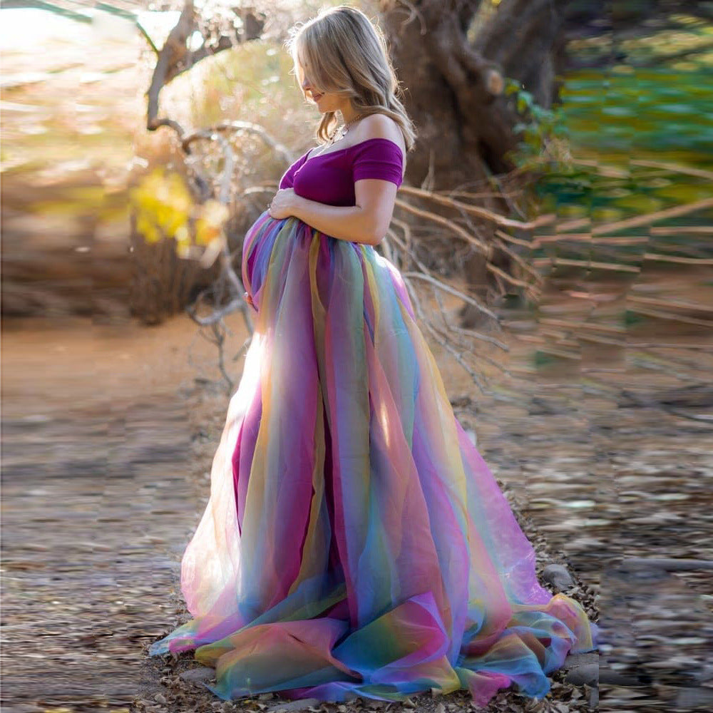 Fox Sexy V Neck Long Colorful Maternity Dress for Photography