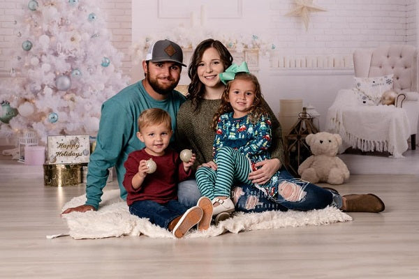Fox Christmas Holiday Family Fireplace Vinyl Photo Backdrop