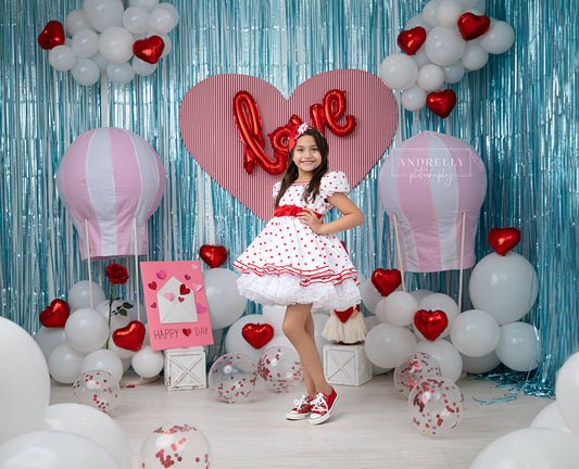 Fox Valentine's Day Hot Air Balloon Vinyl Backdrop Designed By Blanca Perez