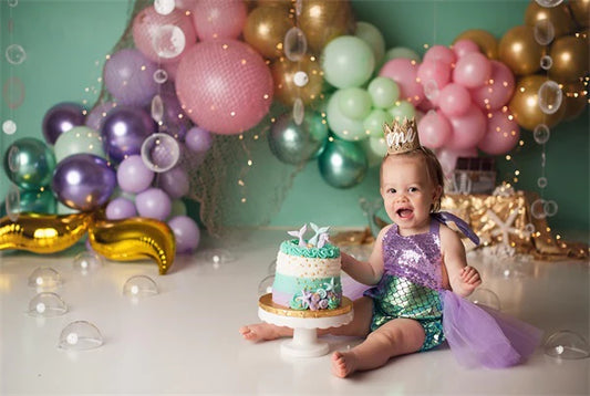 RTS Fox Mermaid Balloon Birthday Fabric Backdrop Designed by Kristen Noelle