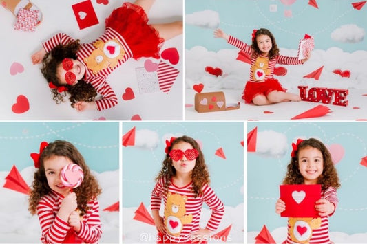 Fox Valentine's Day Clouds Vinyl Backdrop Designed by JT photography