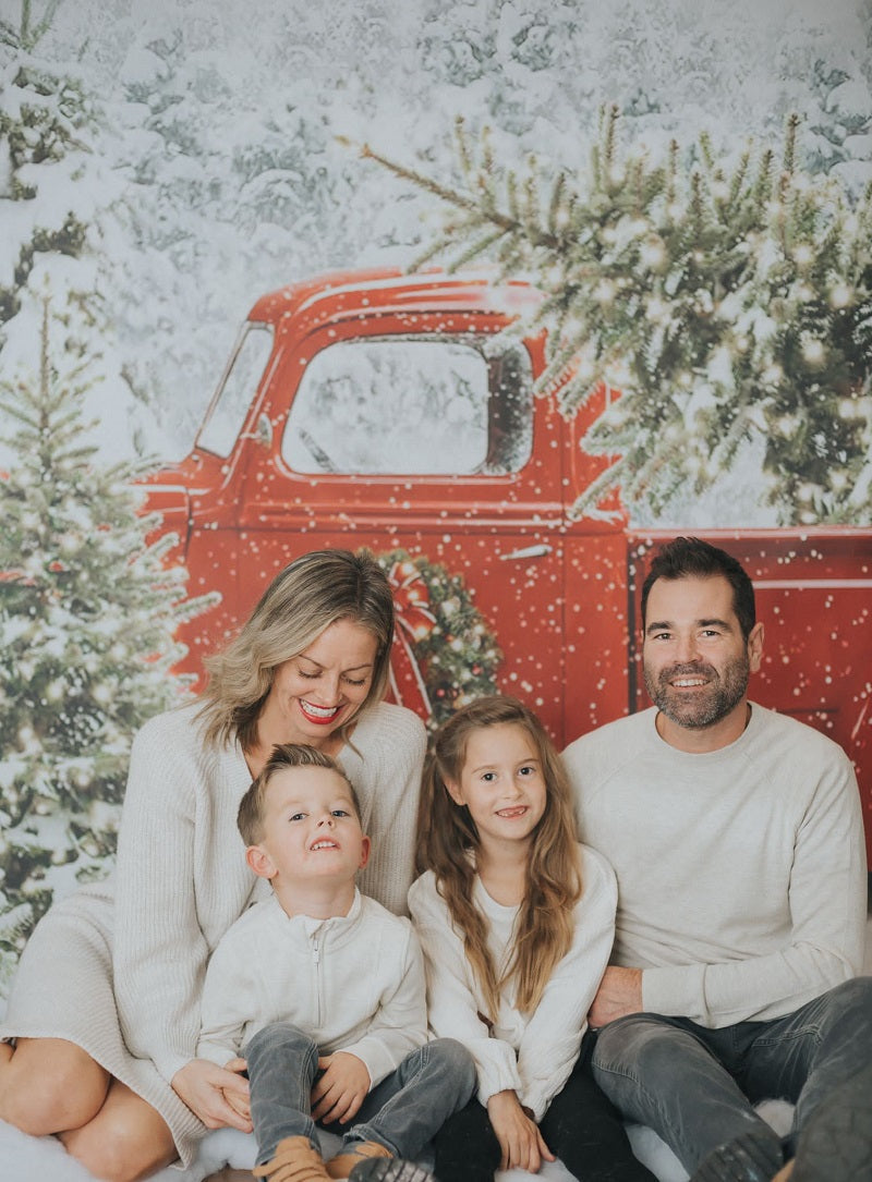 Buy more, save more Fox Christmas Tree Car Snow Photography Fabric/Vinyl Backdrop