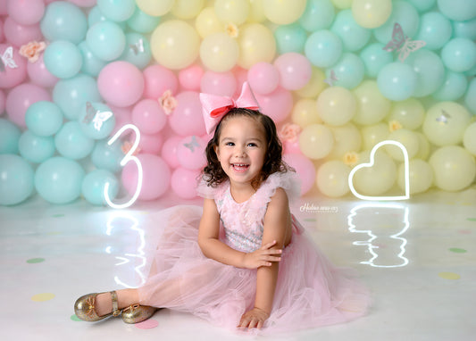 Fox Macron Balloon Butterfly Cakesmash Birthday Vinyl Backdrop Designed by Claudia Uribe