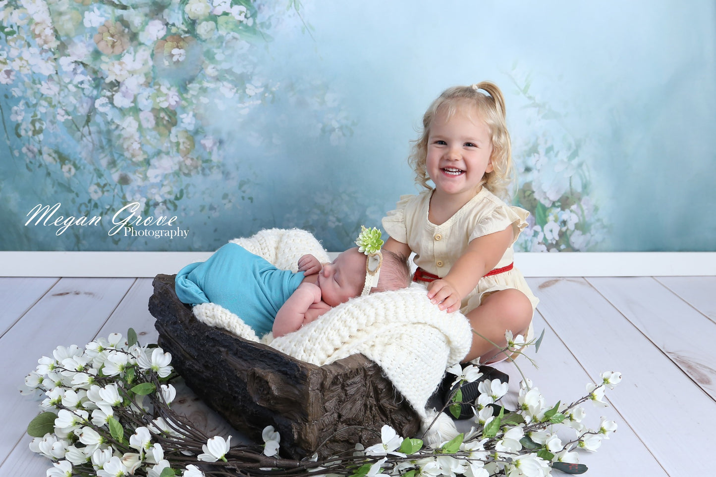 Fox Green White Flowers Vinyl Photo Backdrop