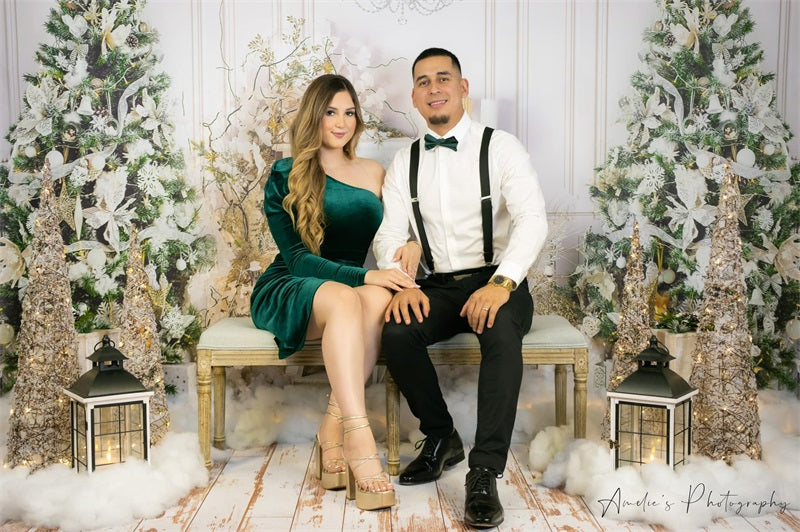 Fox White Christmas Trees Vinyl Photography Backdrop