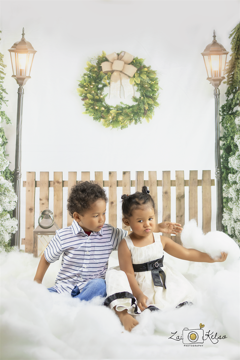 Fox White Christmas Tree Vinyl Photo Backdrop