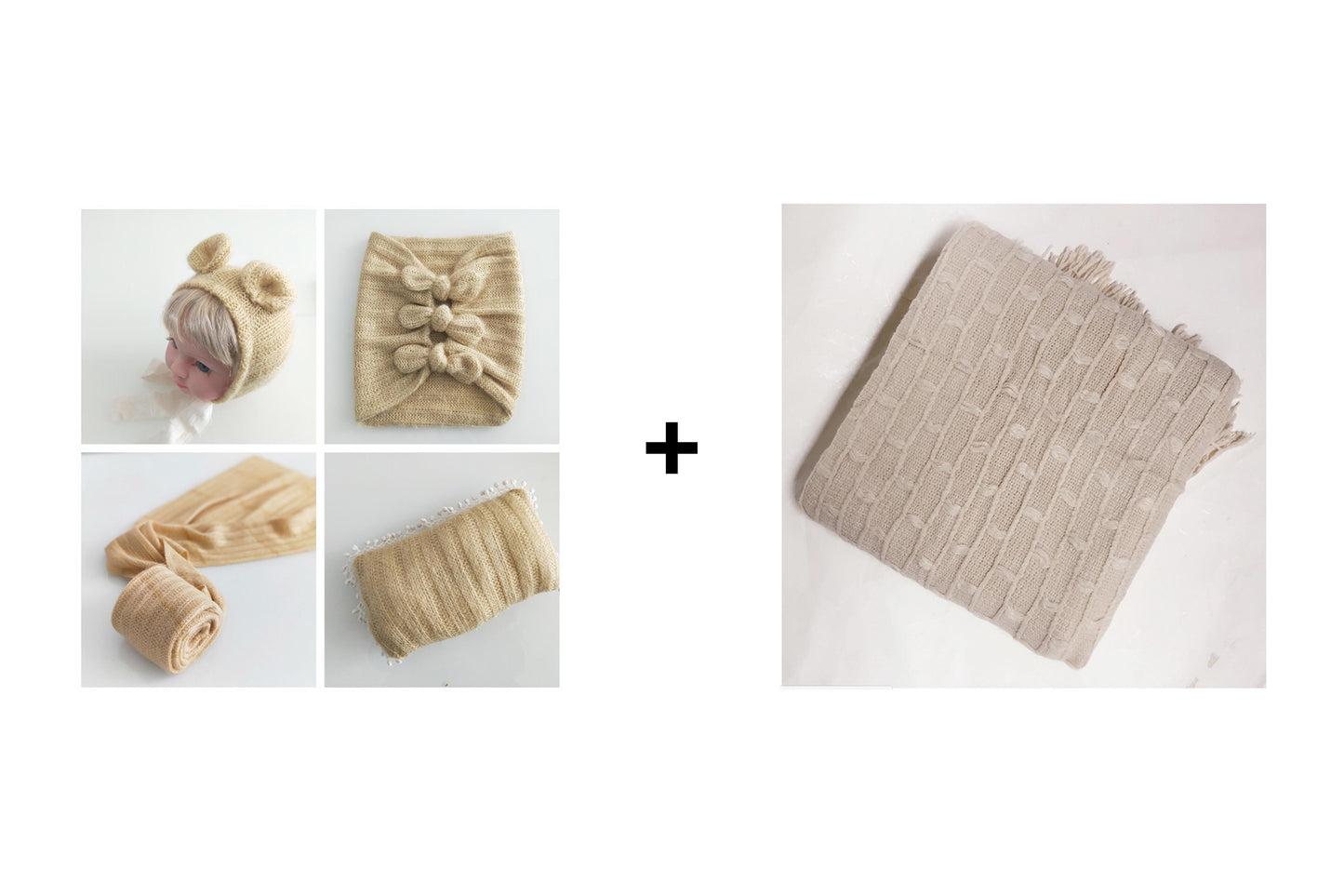 Warm up 2PCS Champagne Wraps 4 pcs Set + Beige 100x200cm Baby Swaddle Wrap Fabric Photography Props