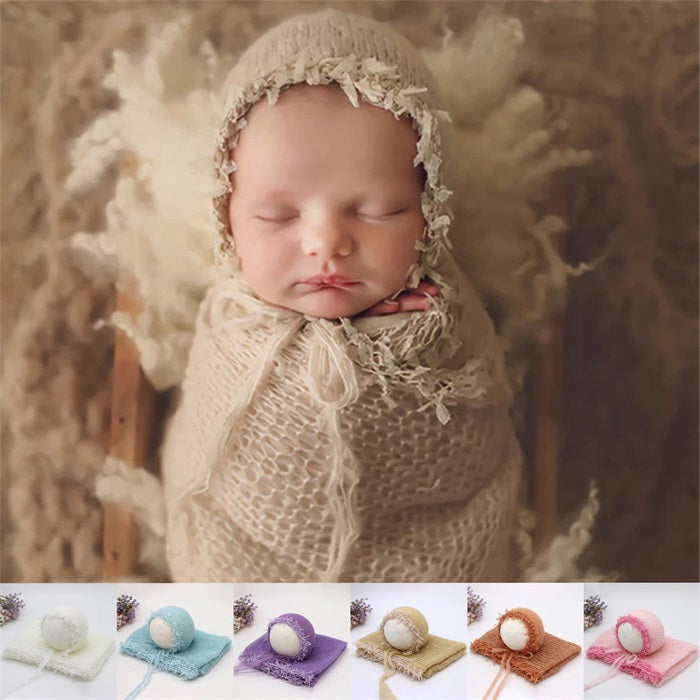Fox 37x127cm 2pcs Newborn Posing Fabric Lace Wrap Hat Suit for Photography