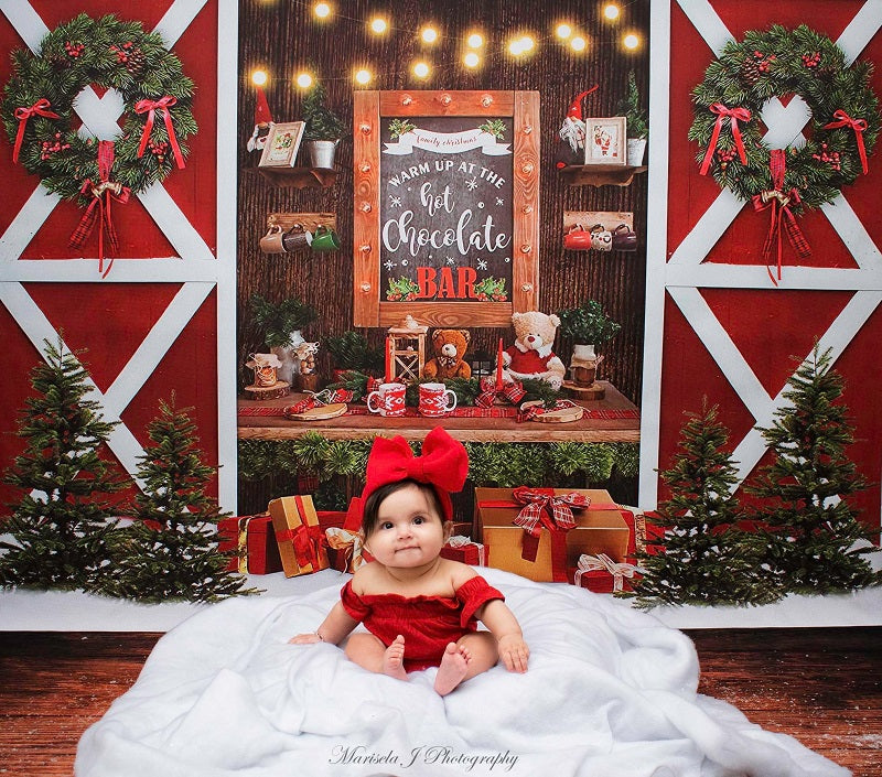 Fox Christmas Shop Gift Tree Photography Vinyl Photo Backdrop