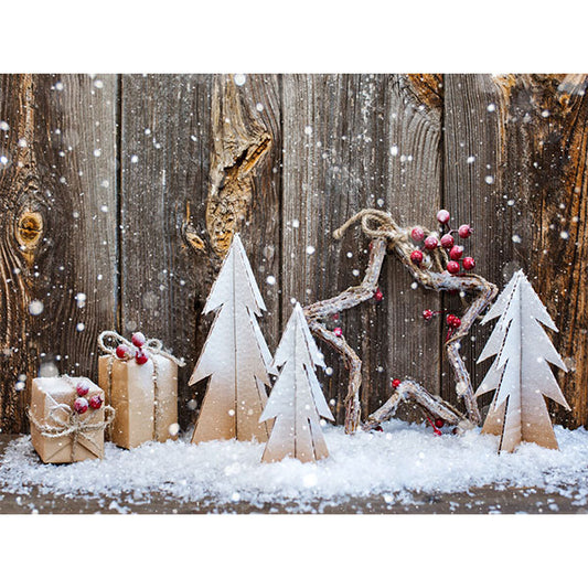 Fox Snow Wood Vinyl Christmas Background - Foxbackdrop