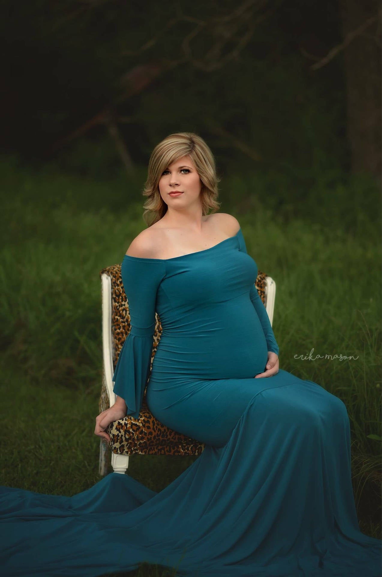 Fox Long Sleeve Aqua Maternity Dress for Photography